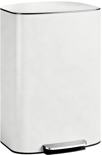 HOMCOM 50L Kitchen Bin with Soft-Close Lid and Stay-Open Function, Stainless Steel Pedal Bin with Removable Inner Bucket, Carry Handle for Kitchen, Office, Home, Cream