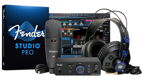 Fender Quantum Creator Bundle | Home Recording Kit with Quantum LT 2 USB-C Interface, M7 Condenser Microphone, HD7 Headphones, XLR Cable, Mic Stand, Fender Studio Pro, Beginner Studio Bundle