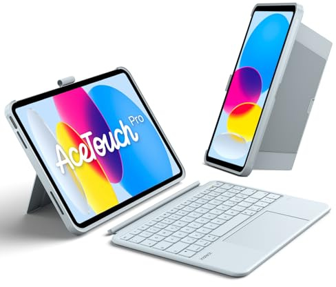 Inateck iPad 11 A16/10.Gen Hülle mit Tastatur, 5,1 Vollflächen-Touchpad | für iPad 11 (A16 ) 11, iPad 10. Gen 10.9, abnehmbar, 360° Schutz, verstecktes Stiftfach, AceTouch Pro, Blau