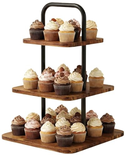 KAHEIGN Tortenständer 3 Etagen Cupcake Ständer Ø 30/26/20 cm Quadrat Kuchenständer mit Griff Servierständer, Dessertständer Muffinständer Display Cupcake Turm, ideal für Hochzeiten Geburtstag Party