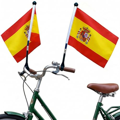 AURALIN Banderas de bicicleta España 2 unidades poliéster con clip | Banderines resistentes al clima para bicicleta desplazamientos fútbol fiestas nacionales eventos deportivos y aficionados