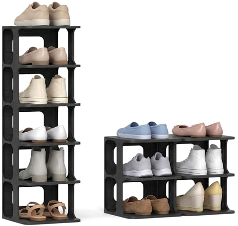 COSTWAY Scarpiera a 6 Ripiani, Scaffale Porta Scarpe Impilabile in Plastica, Organizzatore Verticale Salvaspazio per Ingresso, 27,5x24,5x76,5 cm (Nero)