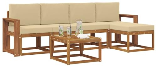 vidaXL Outdoor-Sofagarnitur 6 pcs Natur und Beige Massivholz Akazie, Gartenlounge-Set, Moderne Akazien-Couch, strapazierfähiges Outdoor-Sofa, stylische Terrassenmöbel