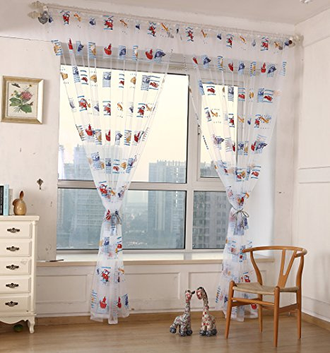 Yiyida 2 Stück Auto Druck Vorhang Garn für Schlafzimmer Kinderzimmer Gardine, BxH 140x240cm Transparente Voile Vorhänge