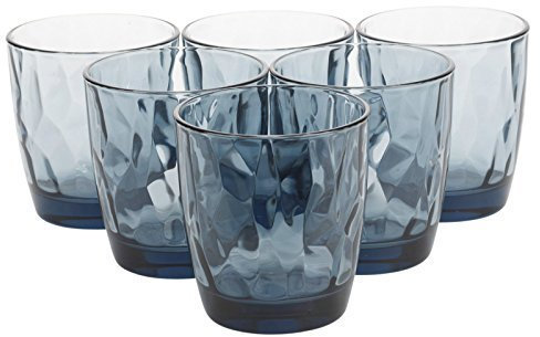 Easygift Products Clear and Coloured Diamond Glass Tumblers/Whisky Drinking Cups (Blue)