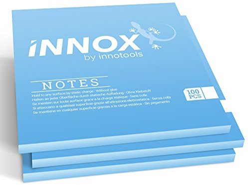 INNOX Elektrostatisch Selbstklebende Haftnotiz, Blau, 10x10 cm, 300 Blatt | Für alle Oberflächen, Innovative Sticky Magnetic Notes, Ohne Klebstoff