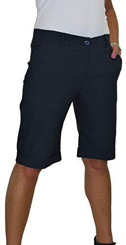 icecoolfashion Womens Stretch Shorts with Pockets Above Knee Length Straight Leg Bermudas with Turn Up Cuffs Navy Blue 8-22 (22)