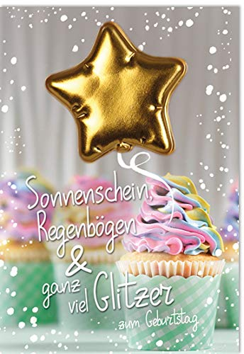 KE - 3D-Ballon Sticker Geburtstagskarte, Glückwunsch-Karte mit Umschlag, Geschenk-Idee, DIN B6 Format, Motiv: Glitzer