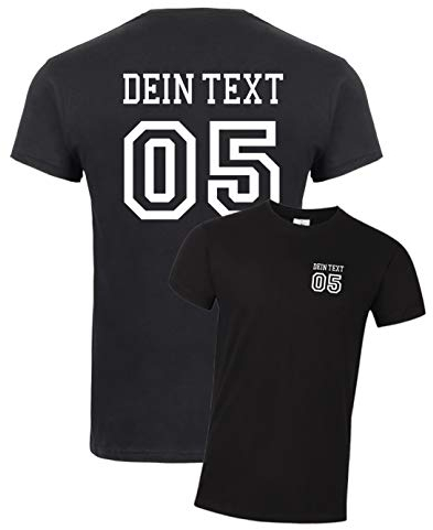 Herren T-Shirt Mit Wunschname Und Zahl Bedrucken - Selbst Gestalten Mit Wunschtext - Ökotex-100 Zertifiziert - Schwarz XXXXL
