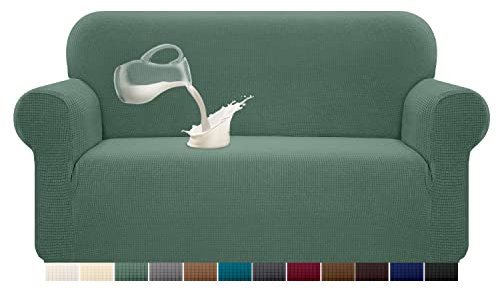 Granbest Stretch Wasserdicht Sofabezug 1 Stück Sofahusse Spandex Jacquard Elastische Couchbezug mit Anti-Rutsch-Schaumstoffe (2 Sitzer, Salbei)