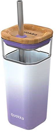 Quokka Liquid Cube – Lilac Gradient 540 ml | Bicchiere in vetro con cannuccia in acciaio |