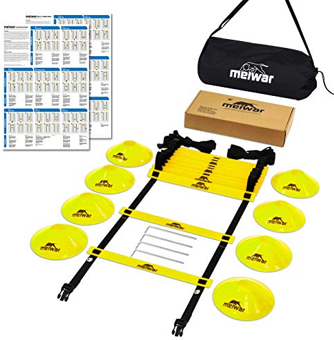 meiwar Koordinationsleiter 6m - Trainingsleiter Set I Agility Ladder mit robusten Sprossen für Koordinationstraining, Fussball Training | Set gelb