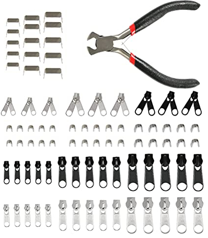 FOROREH 85 STK Ersatz Reißverschluss Reparatur Set, Metall Reißverschluss mit installieren Zange für Jacken Taschen Zelte Gepäck Schlafsack Koffer