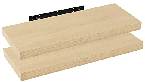 WOLTU 2X Wandregal Wandboard Bücherregal Regale für Deko Wandablagen aus MDF Holz, 2er Set Hängeregal Gelb Eiche, 80x23x3,8cm RG9318kei-2