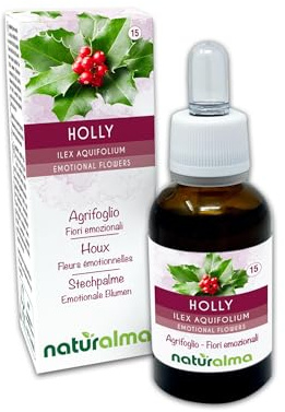 Holly (Ilex aquifolium) Naturalma Emotional Flowers or Bach Flowers - Drops 30 ml - Alcohol-Free Liquid Extract - Flower essences - Vegan and Without Alcohol