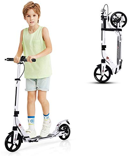 RELAX4LIFE Kickscooter Klappbar & Höhenverstellbar, Cityroller mit Klingel & Ständer, Scooter mit Doppelfederung & Traggurt, Tretroller bis 100kg belastbar, für Kinder & Erwachense, PU Räder (Weiß)