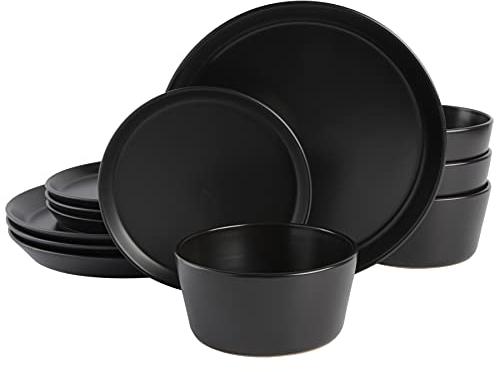 Gibson Soho Lounge Sofia Coupe Geschirrset, Service für 4 Personen (12 Stück), schwarz