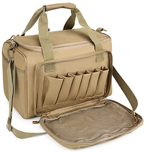 HUNTVP Taktische Schultertasche mit Trennwänden, Gepolstert Umhängetasche Tactical Range Bag Duffle Einsatztasche für Herren Damen Anglen Jagd Sport Outdoor, Braun