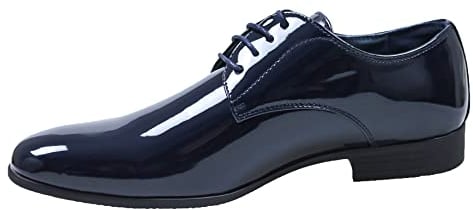 Scarpe Uomo Class Blu Scuro Vernice Linea Classica Eleganti Cerimonia (Blu Scuro Lucide, Numeric_42)