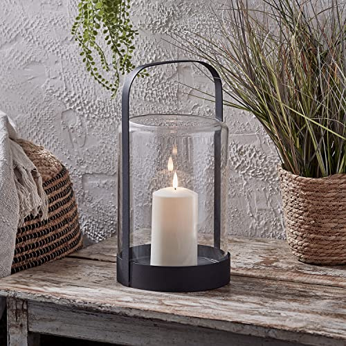Lights4fun 35cm Metall Laterne Outdoor mit LED Kerze batteriebetrieb Timer Garten Deko Balkon Glasglocke Außen