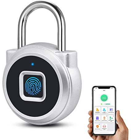 Cadenas à empreintes digitales, Eseesmart Bluetooth Cadenas d'extérieur sécurisé et résistant aux intempéries, Chargement USB, Pour clôture, portail, abri de jardin, salle de sport