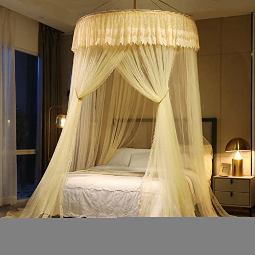 GroßE Kuppel Moskitonetz Doppelbett, Prinzessin Spitze Bett Baldachin 1.5M Kuppel Zum Single Zu King Size Betten Ideal Für Schlafzimmer Dekorative,Gelb