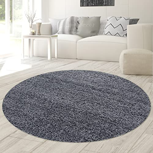 Teppich-Traum kreisförmiger Flauschiger Shaggy Teppich | pflegeleicht & strapazierfähig | in anthrazit, Größe 120 cm rund
