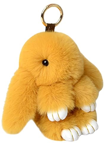 Chichengnian Plush Bunny Rex Rabbit Keychain Charm Ring Faux Fur Keyring Fluffy Pompom Pendant Cellphone Car Decoration