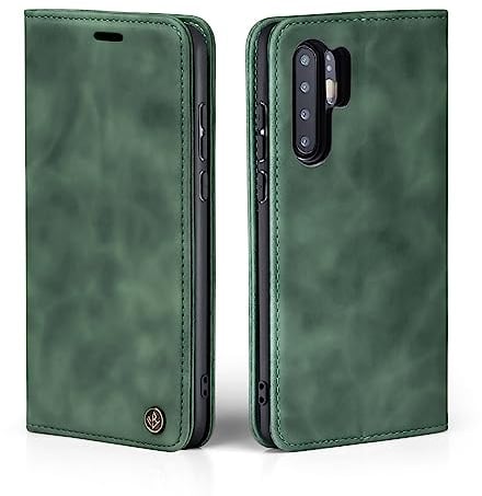 LBH Handyhülle für Huawei P30 Pro in Grün mit Karten- und Geldfach Smartphone Hülle mit Standfunktion Flip Case Schutzhülle Magnetverschluss Vintage