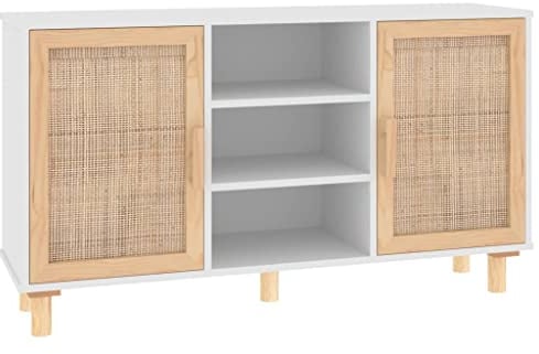 vidaXL Sideboard Schrank Anrichte Beistellschrank Kommode Mehrzweckschrank Standschrank Weiß 105x30x60cm Massivholz Kiefer Natur-Rattan