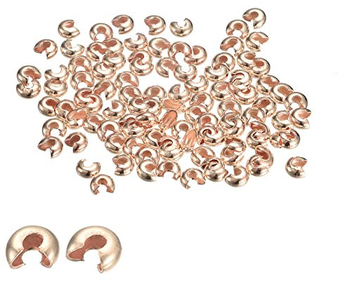sourcing map 200Pcs Crimp Beads Covers, 4mm Crimp Bead Knot Covers Round Open Beads End Tips for Jewelry Making DIY, Rose Gold