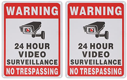 Create idea 2 Stück No Trespassing Schild 24 Hour Video Überwachung Warnschilder 25,4 x 17,8 cm Aluminium Reflektierendes Sicherheitskamera-Schild für Innen- und Außenbereich, Gärten, Tore