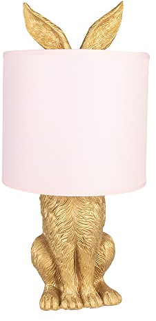 Clayre & Eef Tischlampe Kaninchen Ø 20x43 cm Goldfarbig Kunststoff Schreibtischlampe