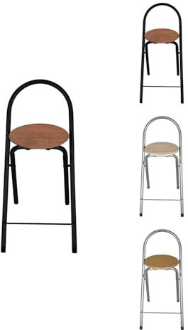 JARDIN202 - Taburete Plegable 80x40x45 cm - Elegante y Duradero en Negro y Plata con Reposapiés, Ideal para Cocina | Unidad (Negro)