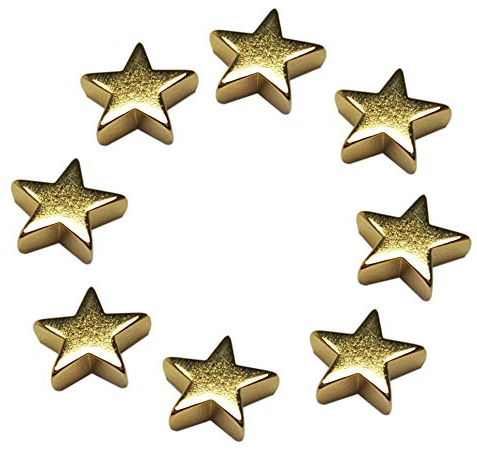 LeBigMag® | 8 sehr Starke Gold Neodym Magnetsterne | Ø13 mm 4 mm hoch | vergoldete Magnete in Sternform aus extrastarkem NdFeB | für Pinnwand Kühlschrank Magnettafel (bedingt Glasmagnettafel)