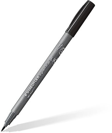 STAEDTLER brush pen pigment Arts, hellschwarz, pigmentierte Premium-Zeichentusche, Pinselspitze für variable Linienbreite, wasserfest, schnelltrocknend, 10 brush pens im Kartonetui, 371-90