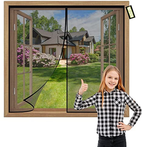 Zanzariera Estensibile 130x140cm Nero Tende per Porte Francesi di Maglia Chiuso automaticamente Pieghevole,Facile da installare for Corridoi/Porte/Patio