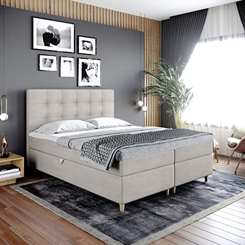 Boxspringbett DANTE - Doppelbett, Bett mit Bonellmatratze und Topper, 2 Bettkästen für Bettwäsche, Polsterbett, Modern, Elegant, Schlafzimmer, Schlafzimmermöbel, Schlafzimmerbett (200x200, Cappuccino)