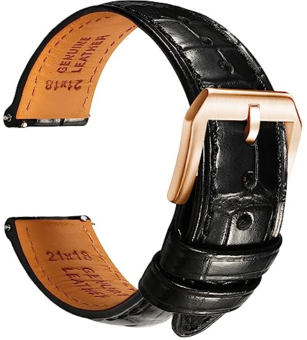 REZERO Luxuriöses Uhrenarmband aus italienischem Rindsleder, 20 mm, Alligator-Narbung, Kalbsleder, Ersatzband für Damen und Herren