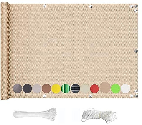 QINGLV Sichtschutz Balkon 90x200cm Sichtschutzzaun Terrasse Ohne Bohren Balkon Sichtschutzwand Ohne Bohren Für Zaun Balkon Terrassen Garten Swimming Pool -Sandfarbe