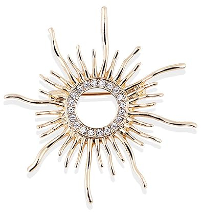 Broches en forme de soleil doré en cristal pour femmes femme foulard clip épingles Cool Weeding Coat Cardigan Fine Broche Sac à dos Pendentif