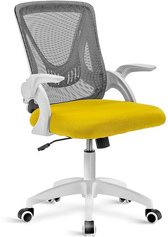 Ergonomic Chairs for Home Office Swivel Chairs Study Mesh Office Chairs Flip Up Arms Adjustable Computer Study Gaming Chair Back Support Executive Desk for Bedroom (Black & Yellow)