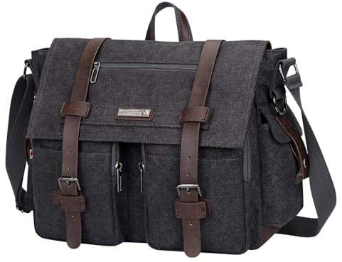 WITZMAN Vintage Canvas Messenger Bag for Men and Women Large Satchel Bags Crossbody Shoulder with 17 inch Laptop(A8008/2 Black)