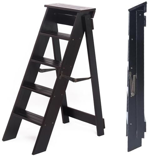 Stehleitern 5-stufige Klappleiter Für Den Innenbereich Dicke Holzleiter Mehrstöckige Multifunktionale Holzleiter Für Den Präsentationsständer Zu Hause Klappstufen (Color : Schwarz)