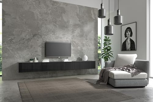 Wuun® TV Lowboard TV Board hängend I 100cm-280cm I Hängeschrank Wohnwand/Somero I Schwarz-Matt Lamellen I 280 (2X 140) cm