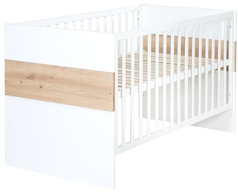 roba Kombi-Kinderbett 'Lion' 70x140 cm - 3-fach höhenverstellbar - 3 Schlupfsprossen - Weiß und Holzdekor 'Artisan Eiche'