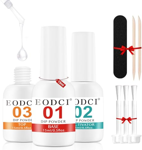 Eodci 3Pcs Dip-Pulver System Essentials Kit, 15 ml Dipping Powder Nagel Starter mit Base/Top Coat/Activator/ Liquid Manicure Starter Set für Heimwerker & Salon