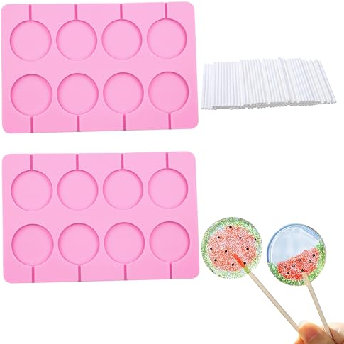 2 Pièces Moules à Bonbons Ronds En Silicone, Ensemble De Chocolat à Faire Soi-Même, Moule à Chocolat Avec 100 Bâtons De Papier, Outils De Décoration De Gâteaux, Moule à Bonbons Pour Sucettes