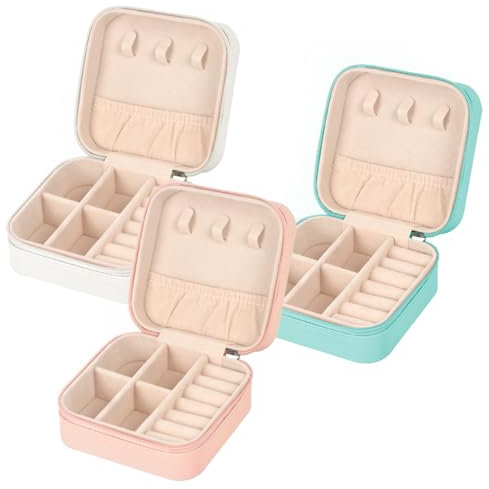 MFXIP Reise-Schmuckkästchen, kleine Schmuckschatulle, Schmuck-Organizer, Aufbewahrungsbox, tragbar, PU-Leder, Mini-Schmuck-Reiseetui für Mädchen, Damen, Ohrringe, Halsketten, Ringe, Armbänder