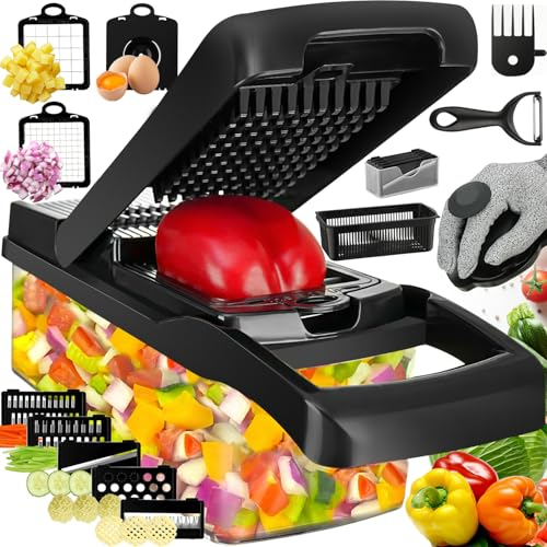 Gemüseschneider, Gemüsehobel Mandoline Gemüsehobel Salatschneider Gurkenhobel Multi Zerkleinerer, Kartoffelschneider Zwiebelschneider Vegetable Chopper Cutter Dicer.Schwarz